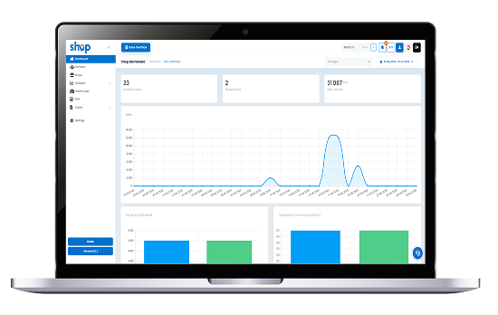 BY+ Shop dashboard on a laptop